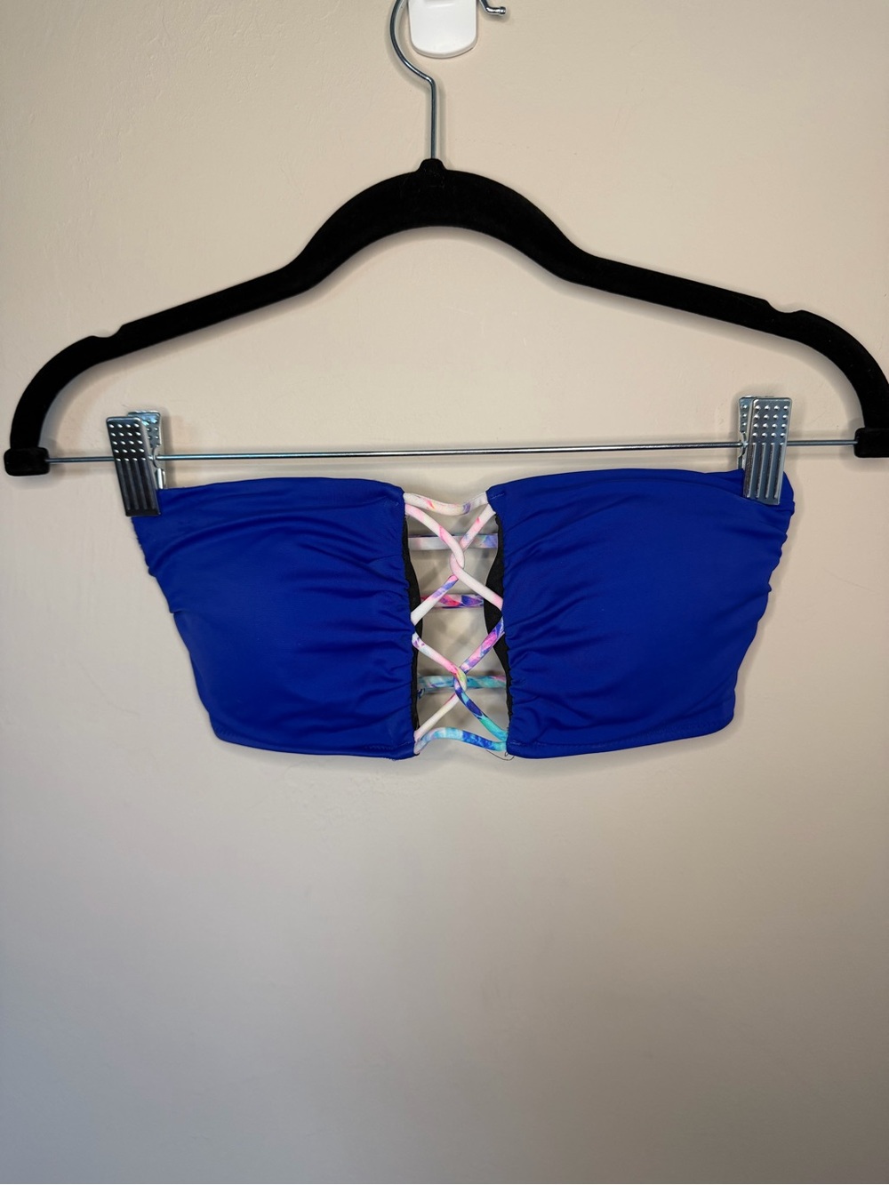 Victoria's Secret Royal Blue Bandeau Bikini Top with Pastel Lace-Up